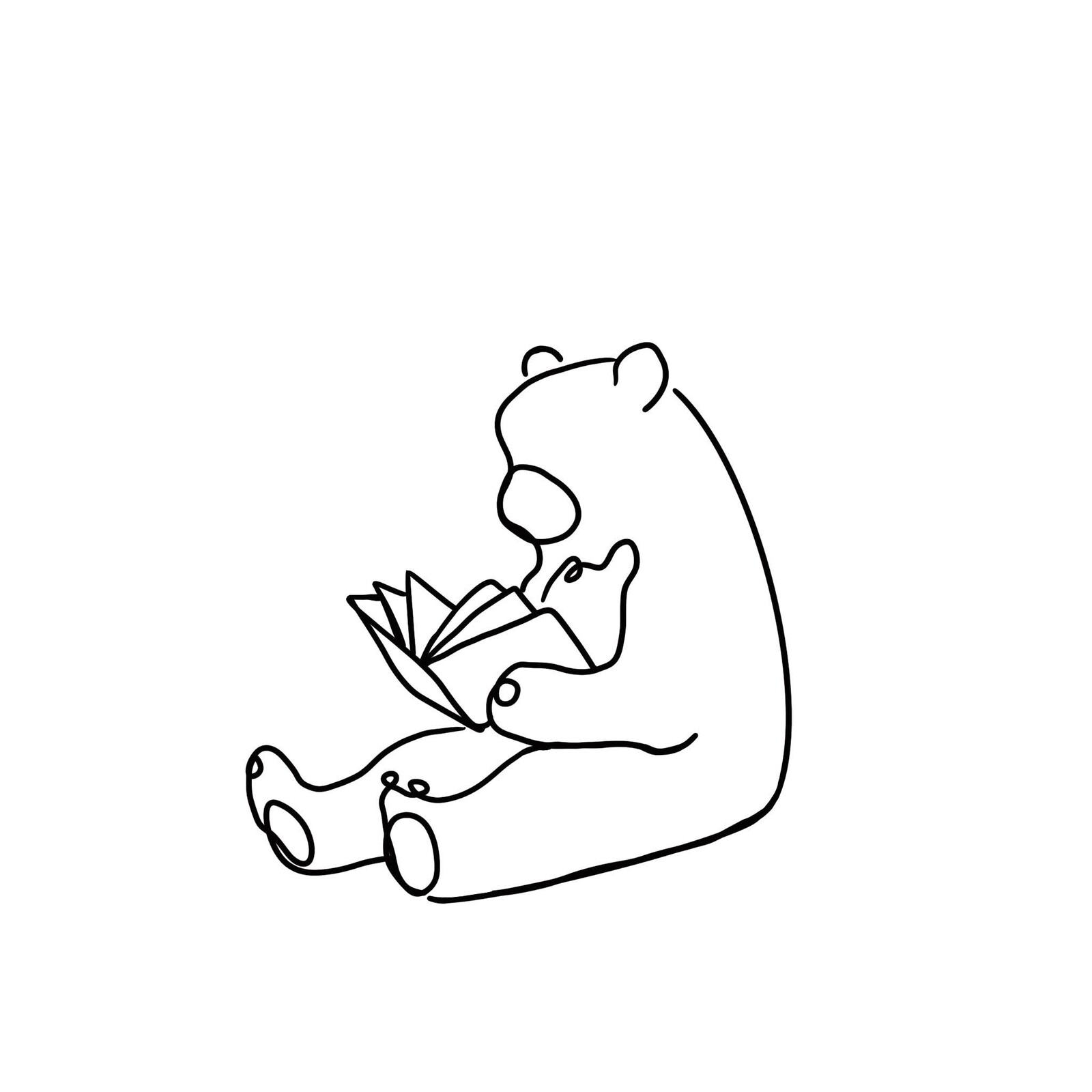 Black line-art bear holding an open book.