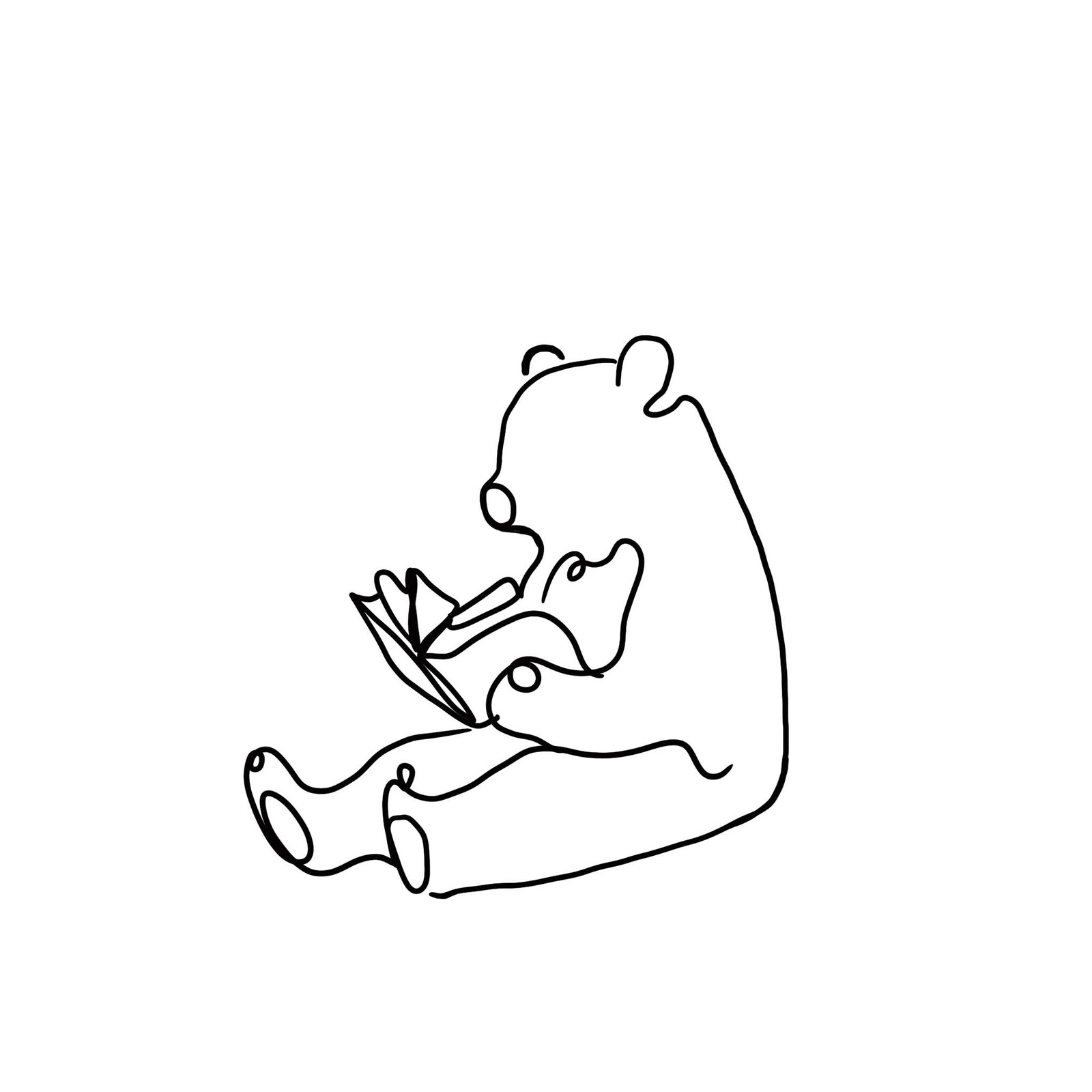 Alternate black line-art bear holding an open book.