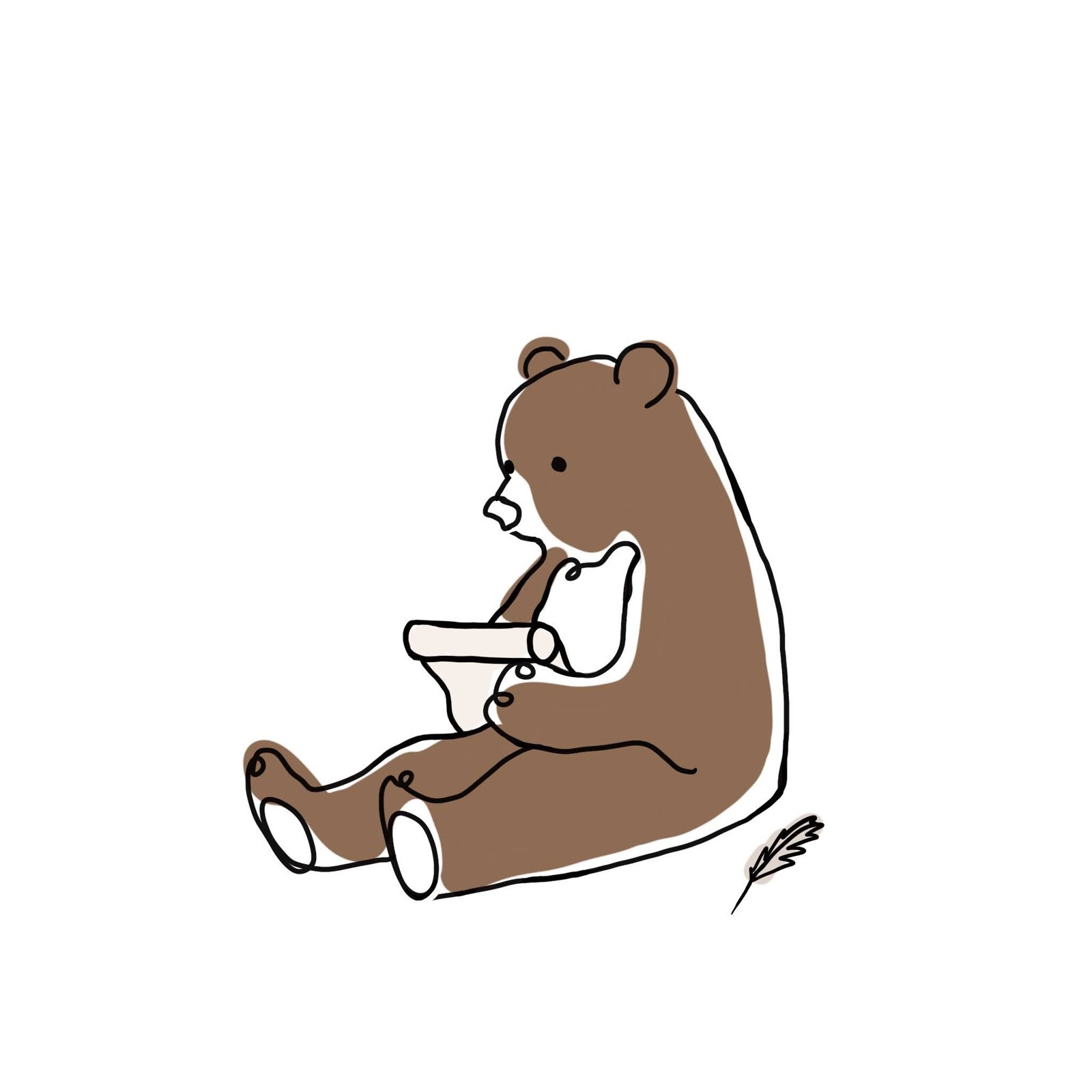 Colored bear line-art illustration holding a scroll with a quill.