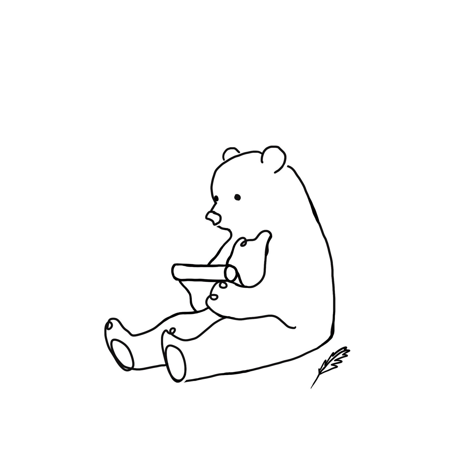 Black line-art bear sitting with a scroll.